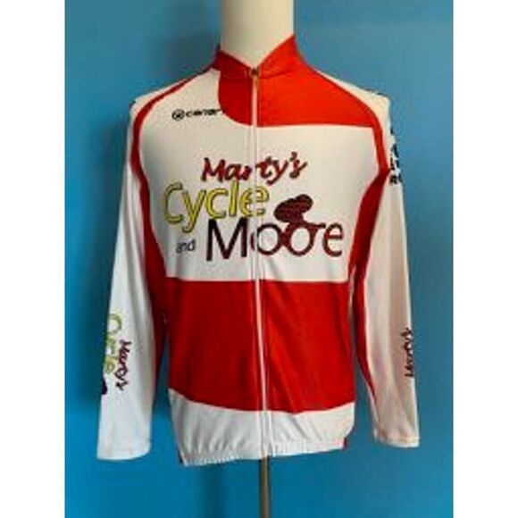 CANARI Cycling Bike Jacket Competition Advertising Sponsors Zipper 3 Pockets L M - Picture 1 of 13